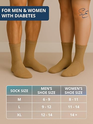 Vista 45 de Special Essentials Calcetines para diabéticos para hombres y mujeres, 12 pares de calcetines neuropatía que no atan la humedad, longitud de la Marrón
