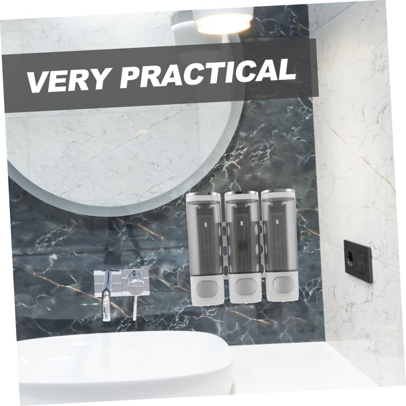 GALPADA Wall Mounted 3-Chamber Manual Shower Soap Dispenser with Electroplated White Finish, Shampoo Conditioner Body Wash Dispenser for Bathroom Use