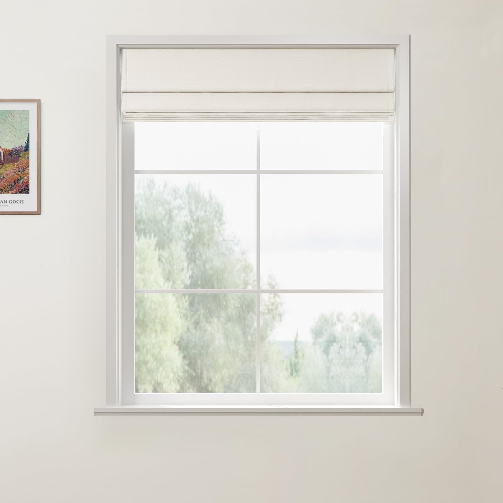 ChadMade Cordless Cotton Linen Room Darkening Hobbled Fold Roman Shade Window Treatment, Install Hardware Included, Custom Made Blackout Roman Blind for Bedroom, 1 Panel, Ivory Beige