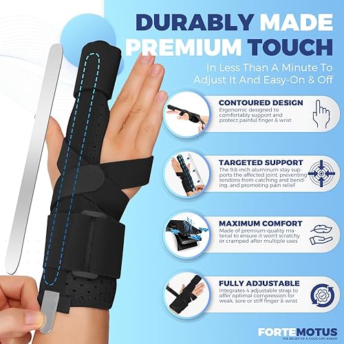 Miniatura 3 de FORTEMOTUS Férula de dedo de gatillo, férula ajustable de uno o dos dedos, soporte completo para manos y muñecas, inmovilizador de dedos para