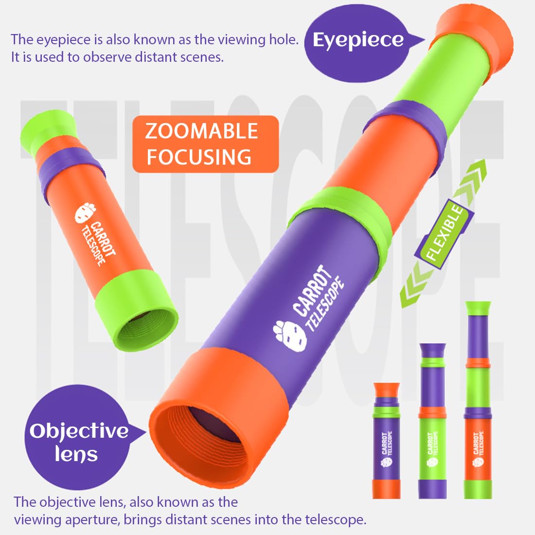 Cannocchiale per Bambini 8x - Materiale Plastico Leggero, Regalo Perfetto per Osservazione Uccelli & Attività Outdoor