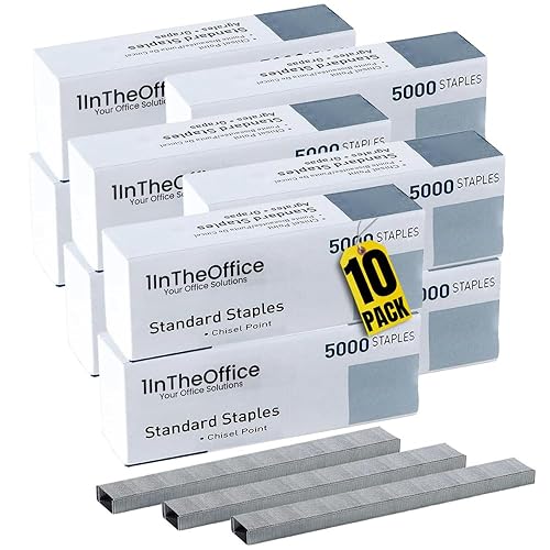 1InTheOffice Grapas estándar, grapas para grapadora, grapas de repuesto, longitud de pierna de 14 pulgada, 5,000 grapaspaquete, paquete de 10