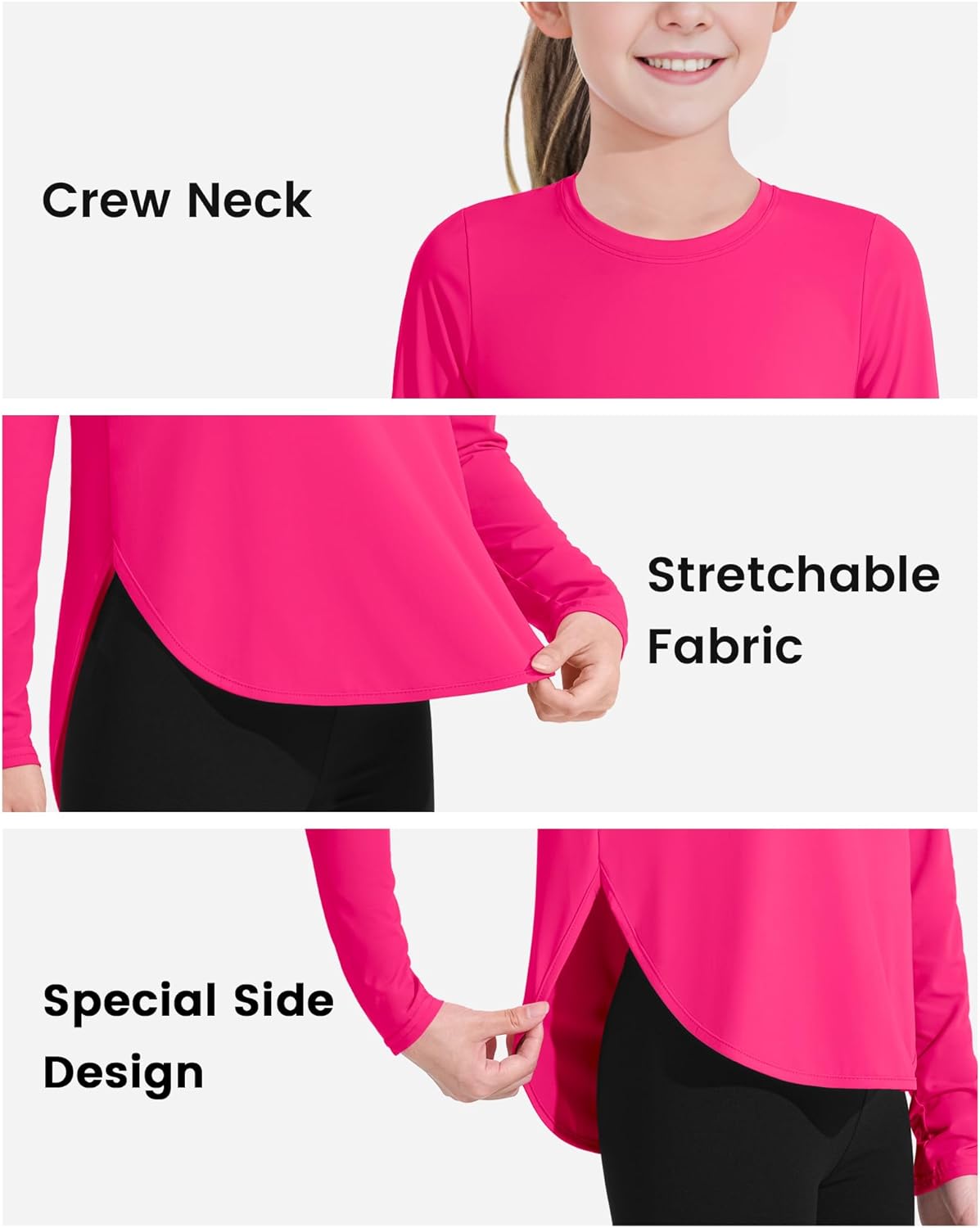JOCMIC Girls Long Sleeve Shirts Kids Athletic Basic Tees for Gym Yoga Fall Tops Quick Dry UPF 50+ Sun Shirt - Image 6