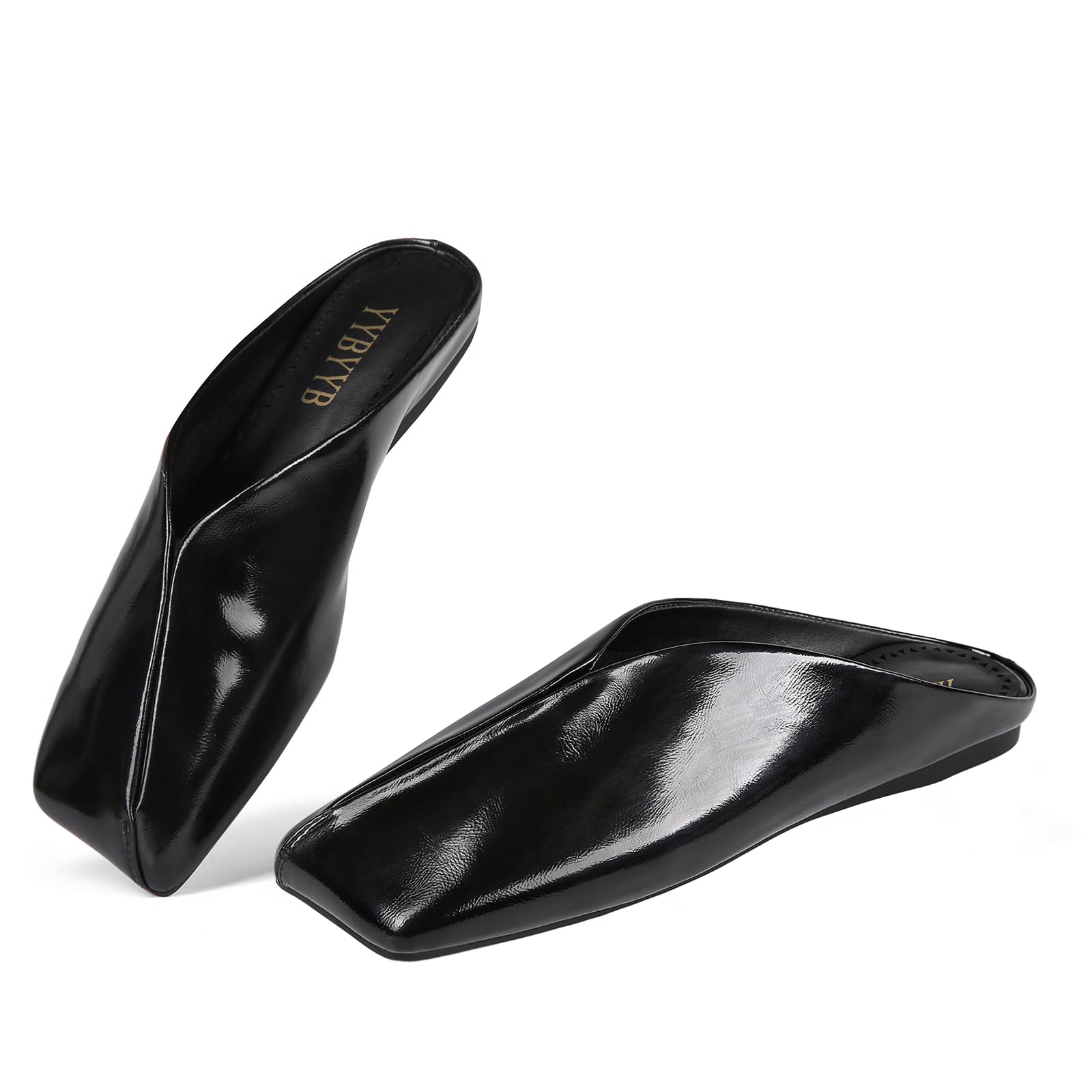 YYBYYB Women's Mules Flats Closed Square Toe Slip On Backless Fashion Casual Dress Shoes