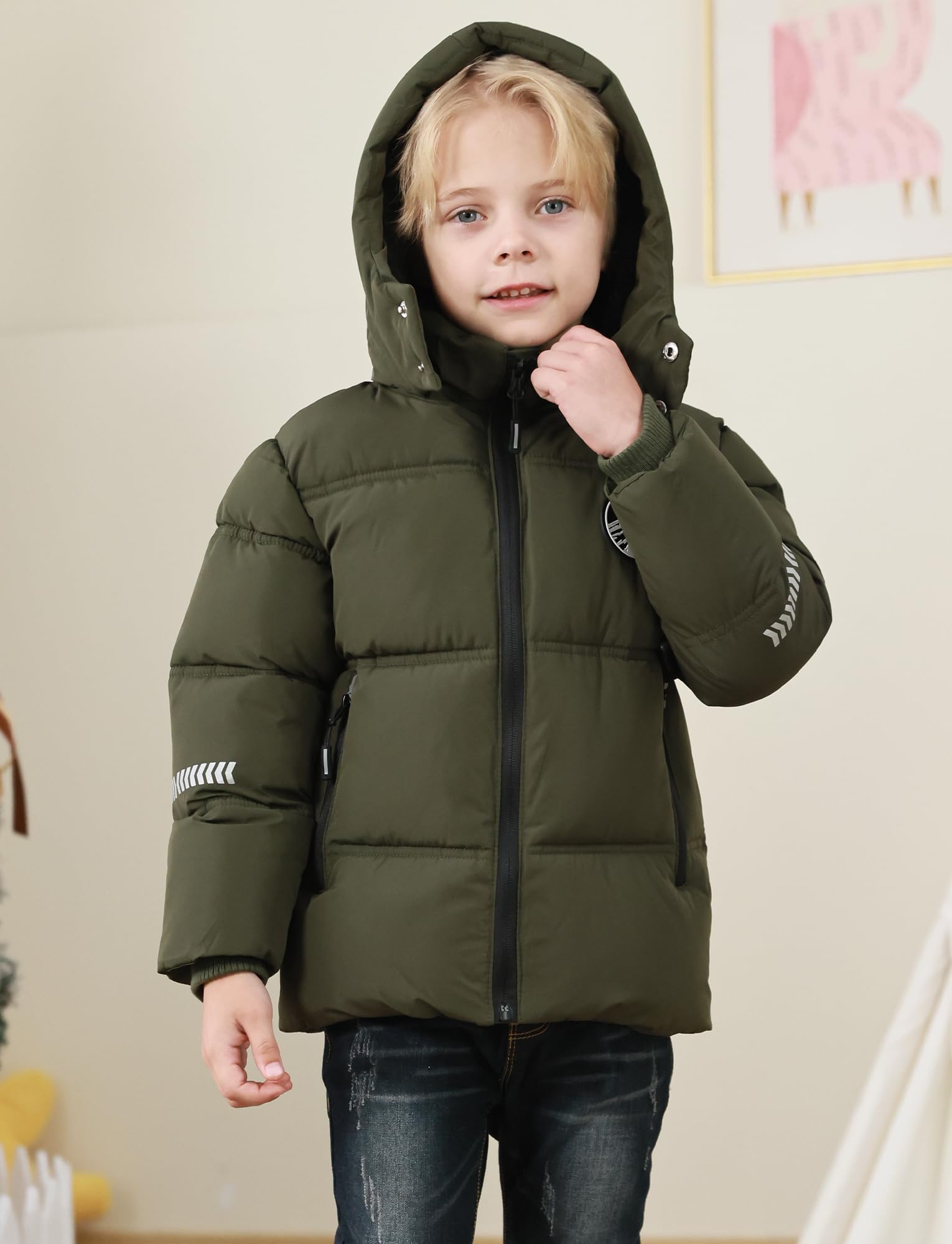 FEOYA Garçon Manteau Polaire Chauffante Pour Enfant Doudoune D'Hiver À Capuche Ado Blouson Chaude Compressible Veste Imperméable Coupe Vent Épaisseur Puffer 4-12 Ans