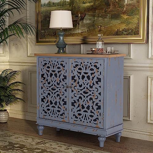 PHI VILLA Entryway Accent Cabinet 2 Doors Rustic Storage Cabinet for Living Room, Storage Cabinet