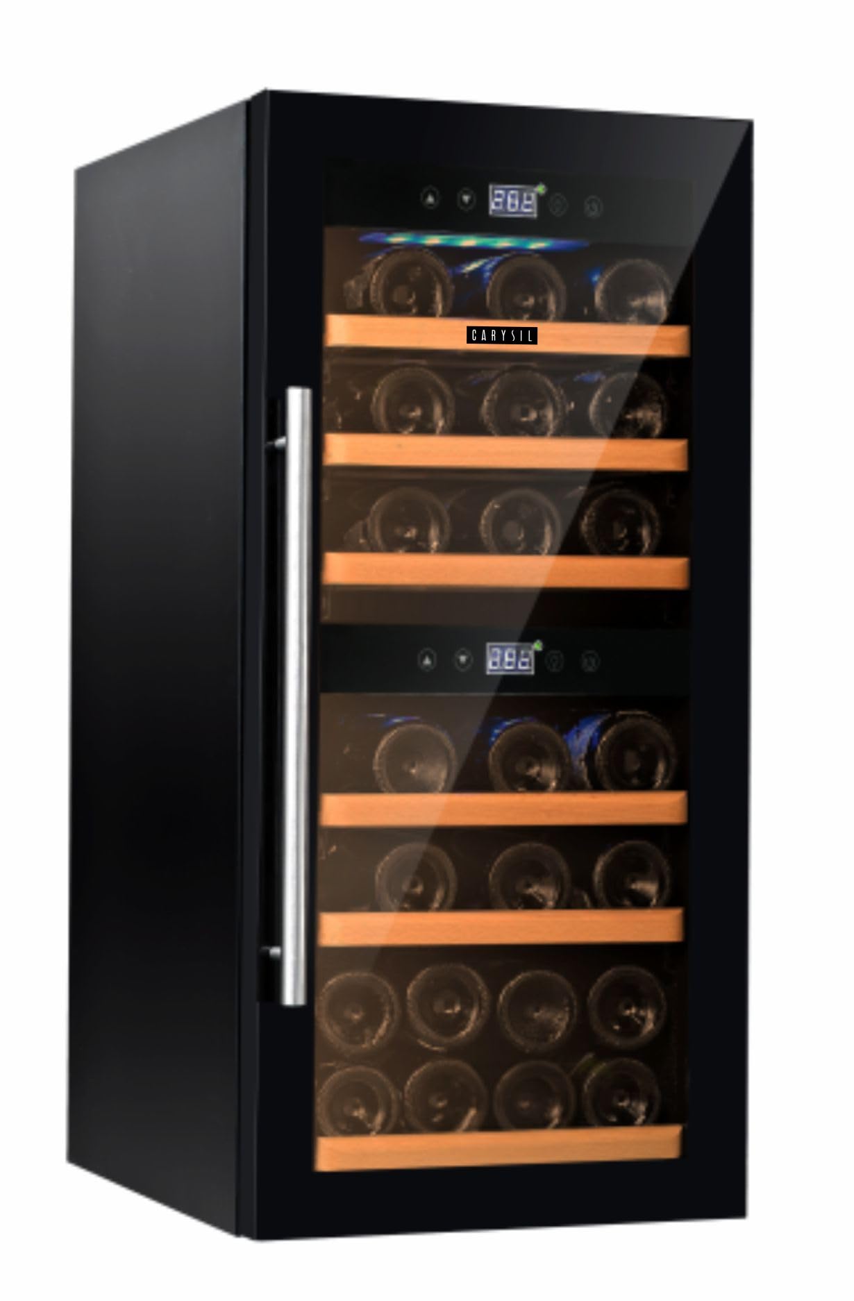 Carysil Wine Chiller, Stores up to 24 Bottles, Free Standing, Dual Cooling Zone (3°C-12°C White & 12°C-20°C Red Wine), Adjustable Wooden Shelves, Toughened Glass Door, LED Display, Ideal for Home-image-5