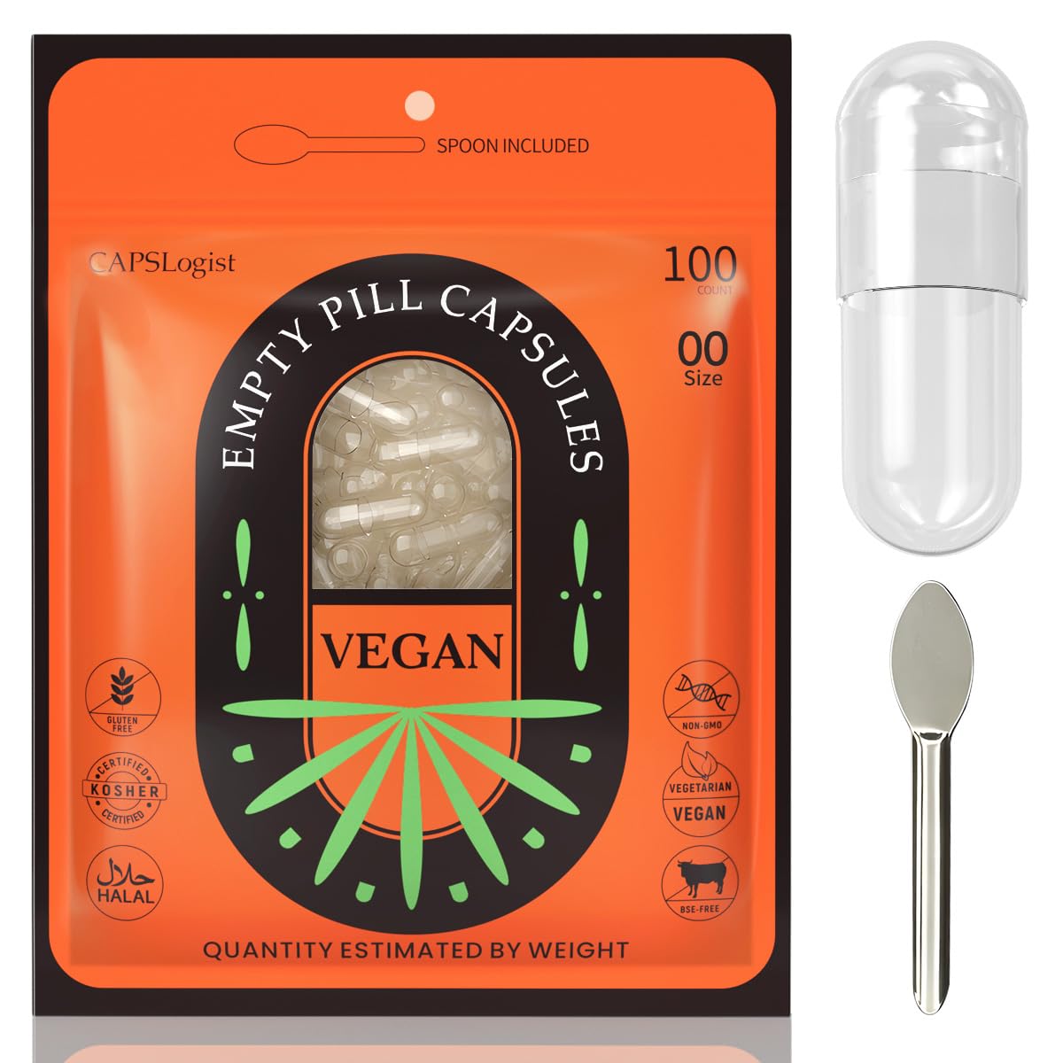 CAPSLogist Cápsulas Vazias Veganas Tamanho 00 Transparentes, 100 unidades