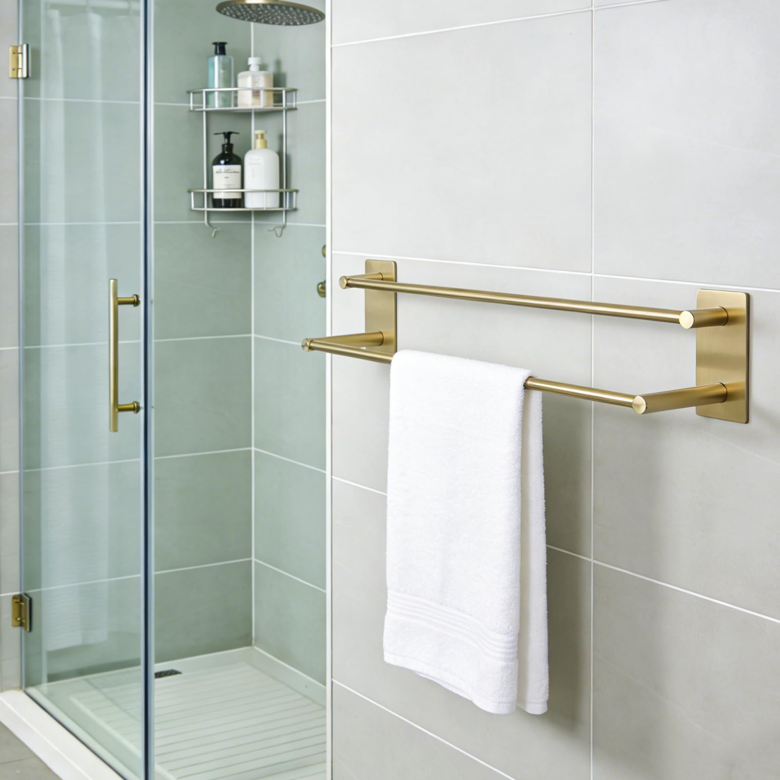 Porte-Serviette Double 60cm Autocollant sans Perçage, Acier Inoxydable, Doré‌