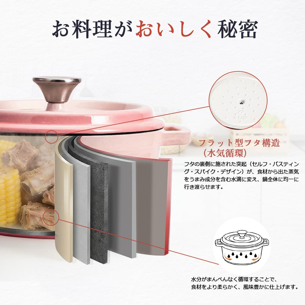 Amazon.co.jp: 王源吉 鋳物ホーロー鍋 ホーロー鍋 無水鍋 22cm 両手