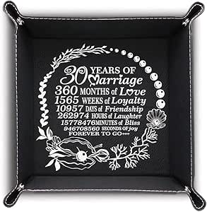 14th Anniversary Leather Valet Tray - Engraved Ivory Design For Traditional Gift