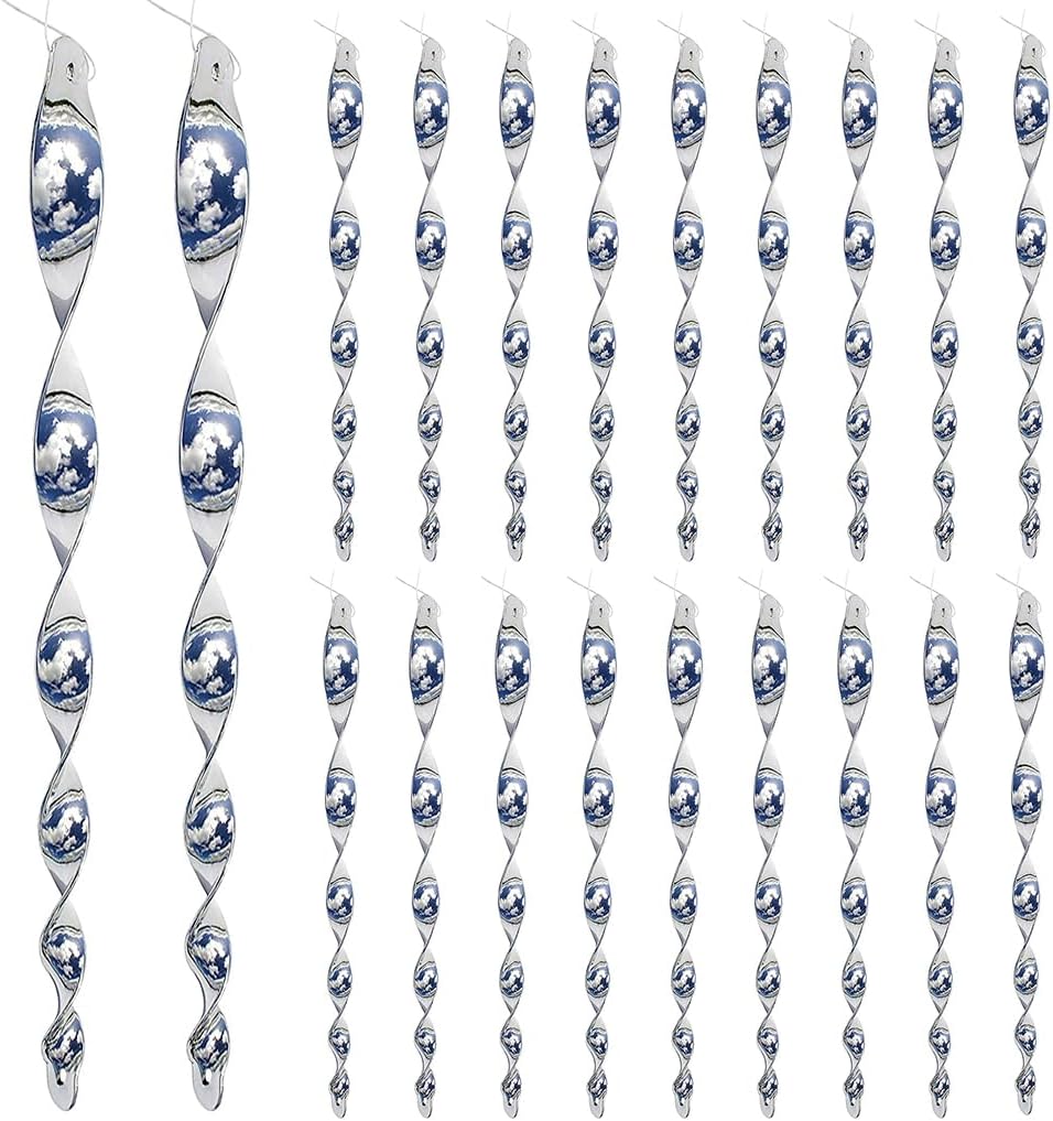 HASTHIP® 20pcs 30CM Silver Reflective Spiral Bird Deterrent Rods for Balcony, Garden & Roof Pigeon Repellent Hanging Ornaments for Outdoor Protection, Easy Installation, Durable Plastic Design