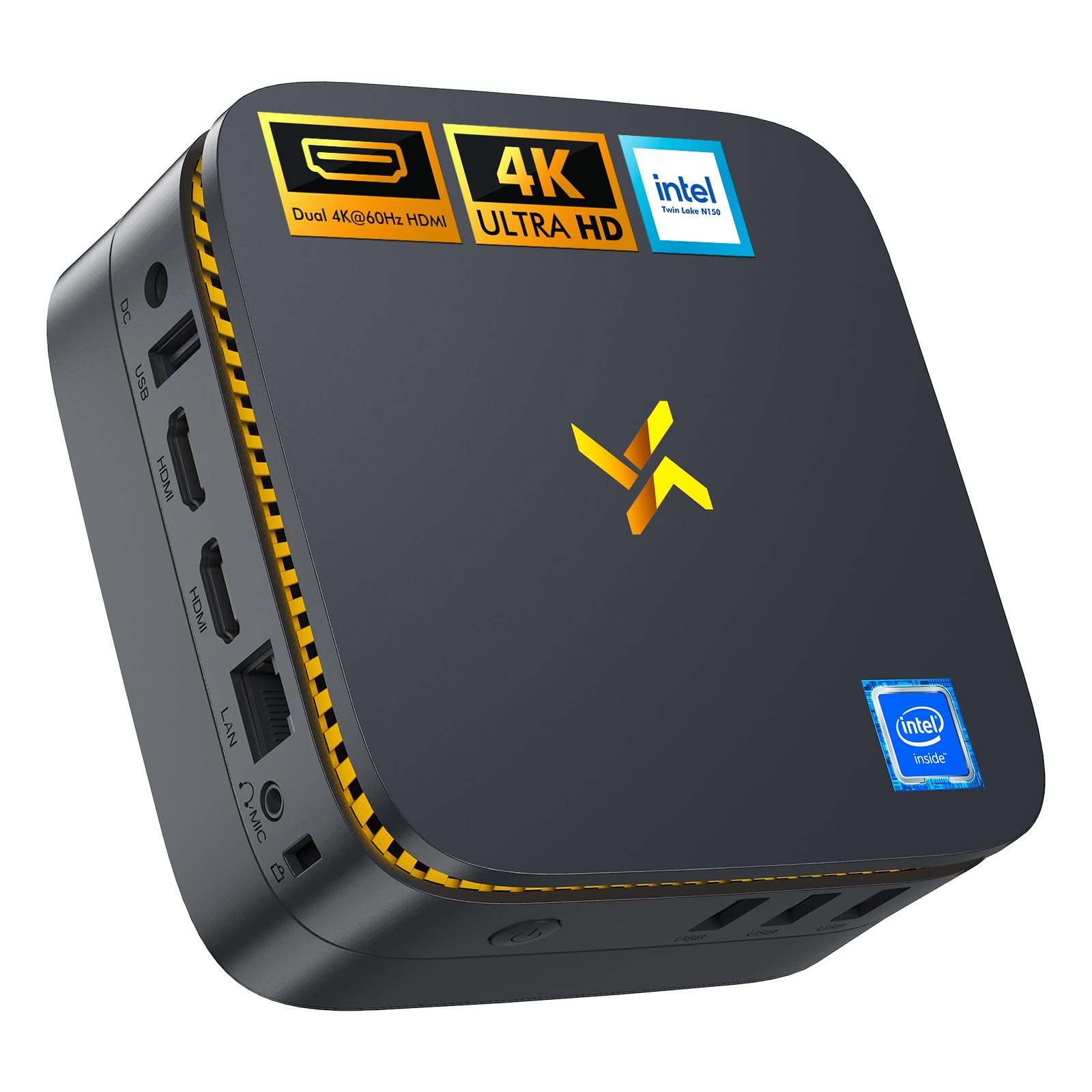 Huidun H30 Mini PC Twin Lake N150(Beat N100, fino a 3.6 GHz) 16GB RAM 512GB M.2 SSD Mini PC W-11 Pro, Dual Display 4K @60Hz Mini computer Wifi5＆BT4.2,RJ45 per Ufficio e Business, Multitasking