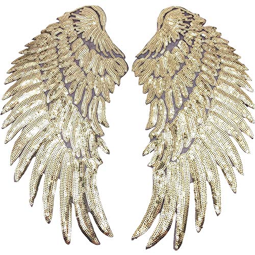 1 par de apliques de asas de lantejoulas, grandes remendos com roxo, remendo de anjo bordado para roupas, ornamentos de design para coser ou passar a ferro (dourado)