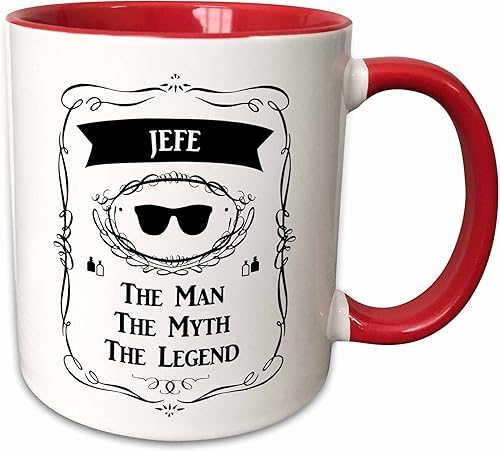 Vista 9 de 3dRose mug_232417_4 Jefe - The Man The Myth The Legend Dad Father Boss Chief in Spanish - Taza negra de dos tonos, 11 onzas Blanco