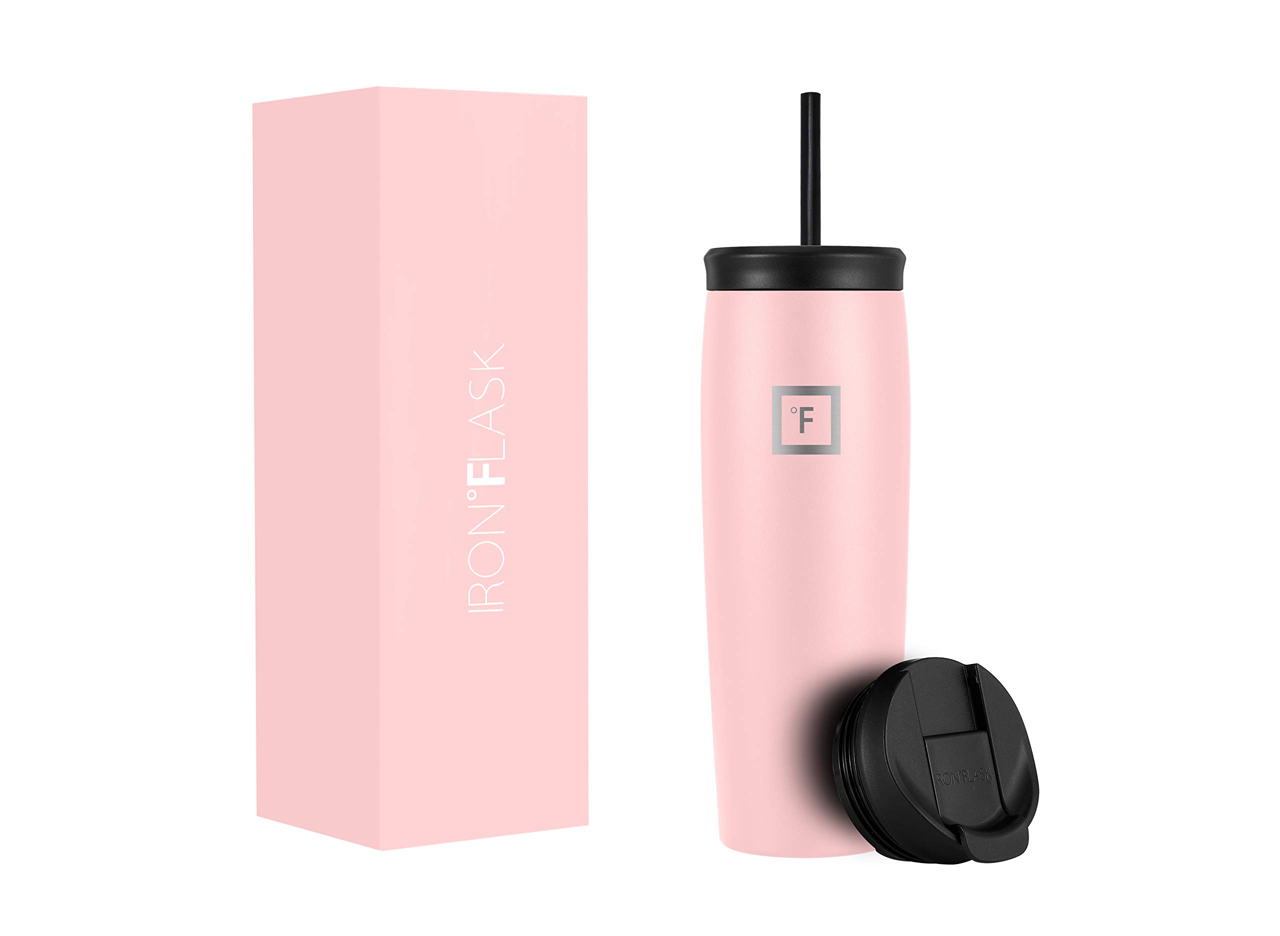 IRON Ã‚°FLASK Nomad Tumbler - 24 Oz, 2 Lids (Straw/Flip), Vacuum Insulated Stainless Steel Bottle, Modern Double Walled, Simple Thermo Coffee Travel Mug, Hydro Water Metal Canteen TN_24Rose