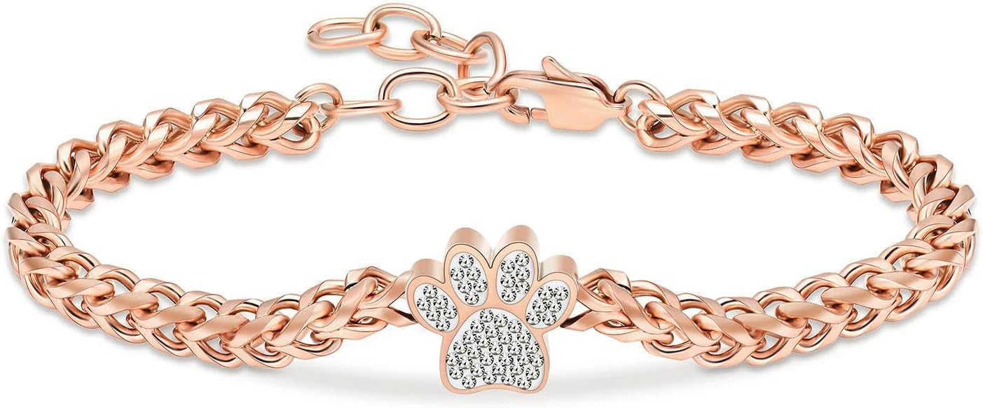 Paw Print Cremation Bracelet for Ashes Stainless Steel Adjustable Link Chain Memorial Bangle Pet Dog Cat Ash Holder Keepsake
