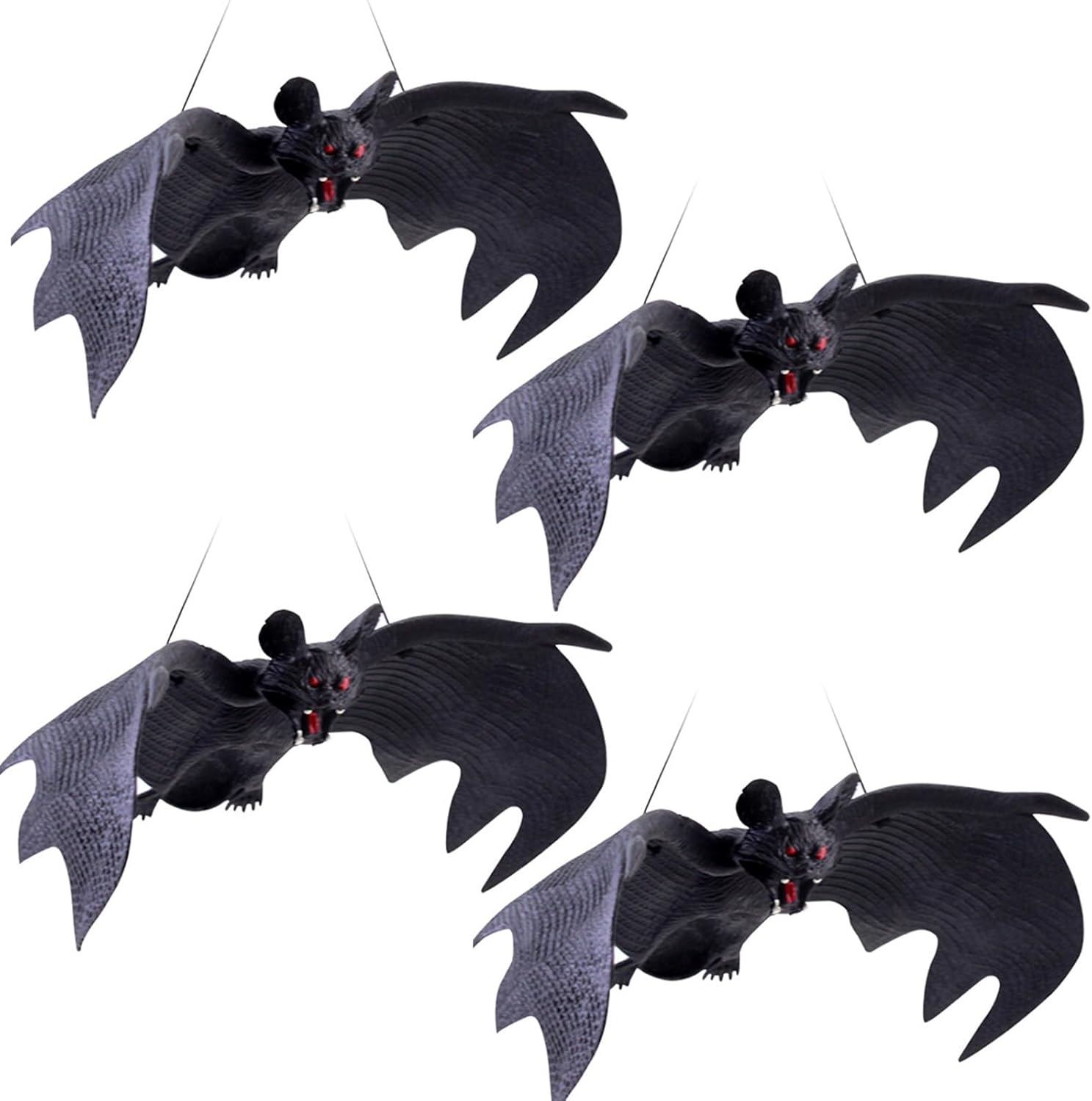4 Pieces Halloween Big Realistic Hanging Bats,Scary Rubber