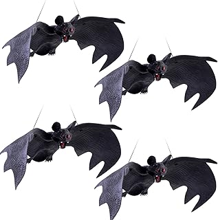 4 Pack Halloween Hanging Bats, Rubber Bats, Realistic Looking Spooky Bats, Flying Bats Halloween Decoration (Bat)