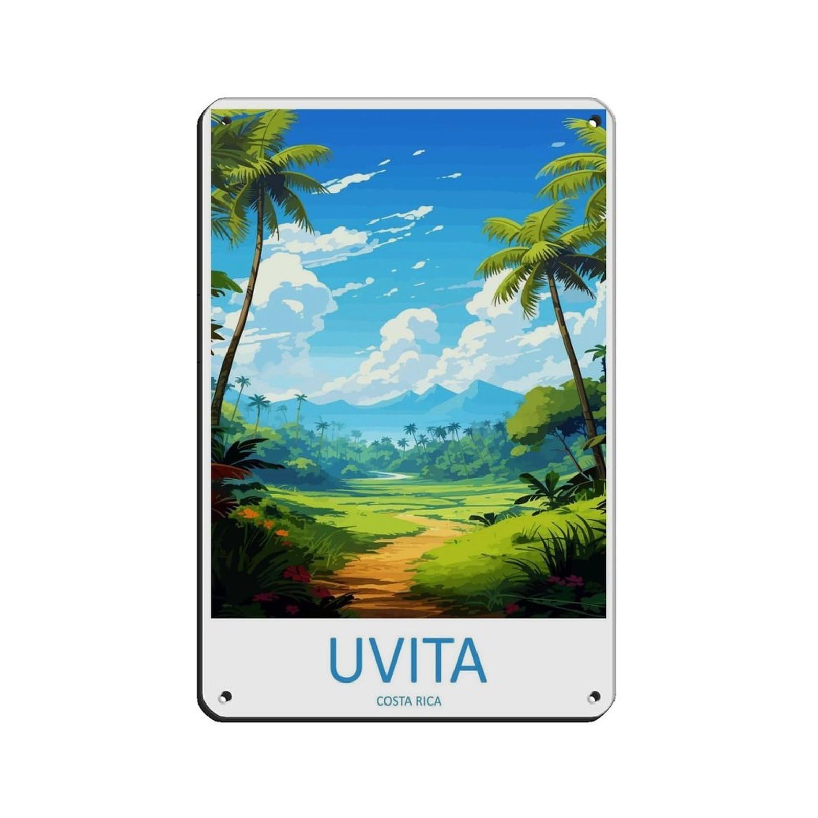Uvita Travel Art Costa Rica Art (2) Retro Poster Metal Tin Sign Chic Art Retro Iron Painting Bar People Cave Cafe Family Garage Poster Wall Decoration 8x12inch(20x30cm)