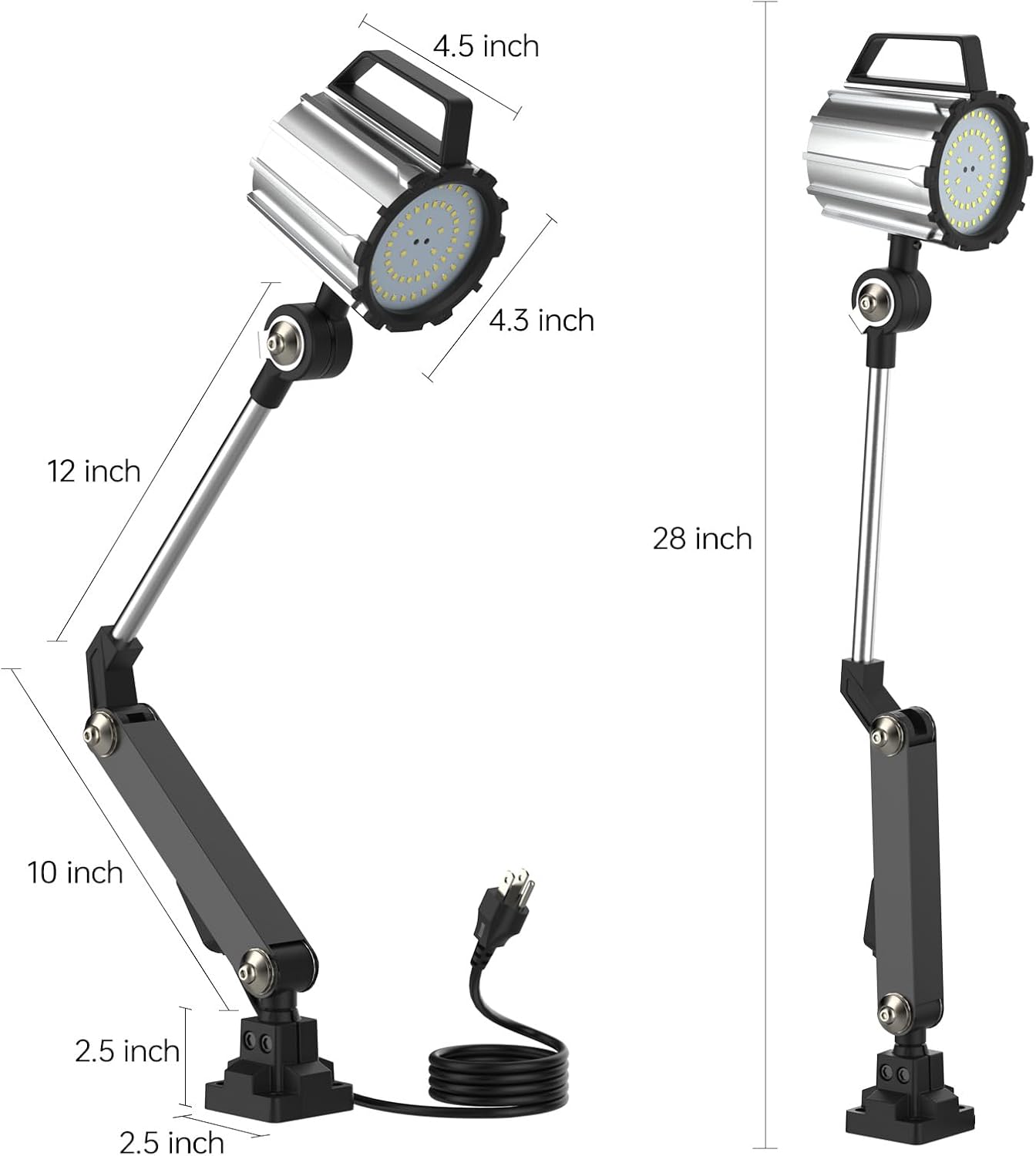 Wood Lathe Light, 18W Swing arm Machine Work Light, 1800 Lumens Flood Light Flexible Milling Work Lighting for Drill Press, 110-220v