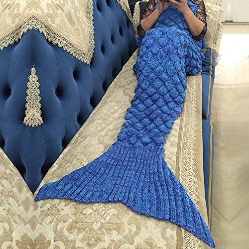 B-Creative Women's Blue Adult Kids Fish Scale Mermaid Tail Blanket Handmade Knit Sofa Crochet Quilt Rug (#9 / Adult 180 X 90)