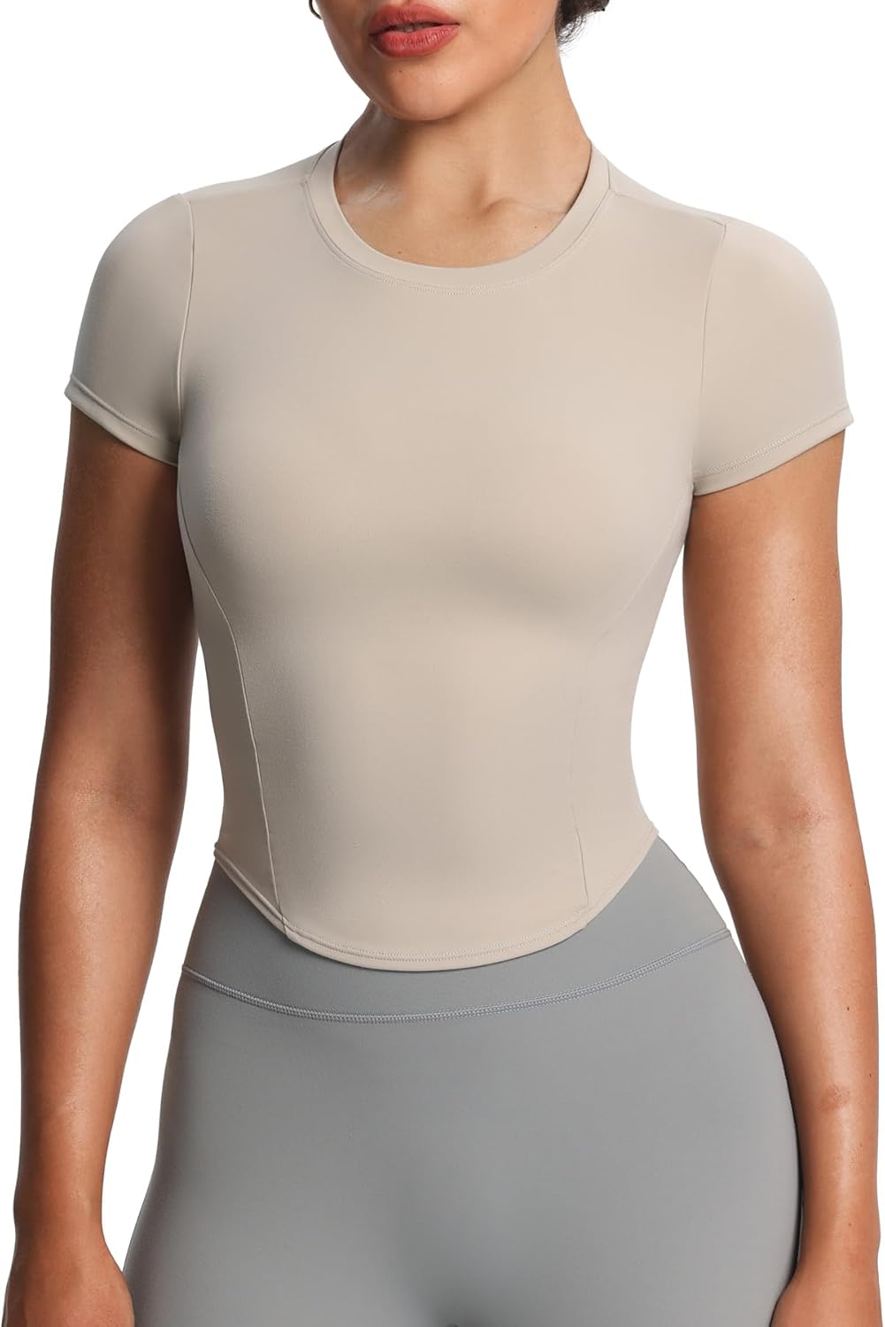 Aoxjox Women's Short Sleeve T-Shirts GEO Baby Tee Workout Gym Yoga Crop Top
