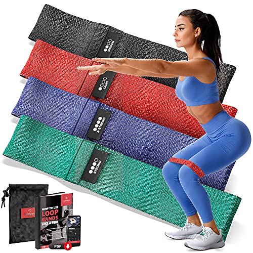 Fitnessband Set - Latex/Stoff Loop Resistance Widerstandsbänder + Trainings-eBook | Gymnastikband Fitness Sport Workout Krafttraining Band elastisch | Booty Trainingsband Sportband Miniband Yoga