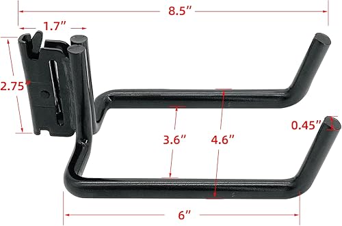 Miniatura 5 de E-Track - Paquete de 2 ganchos para pala resistentes para almacenar herramientas de mango largo, gancho en J doble para herramientas de acero