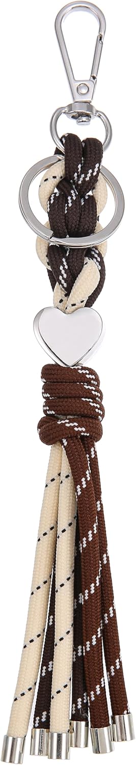 Braided Rope Keychain for Women, Handwoven Heart Keyring for Purse Bag Charms
