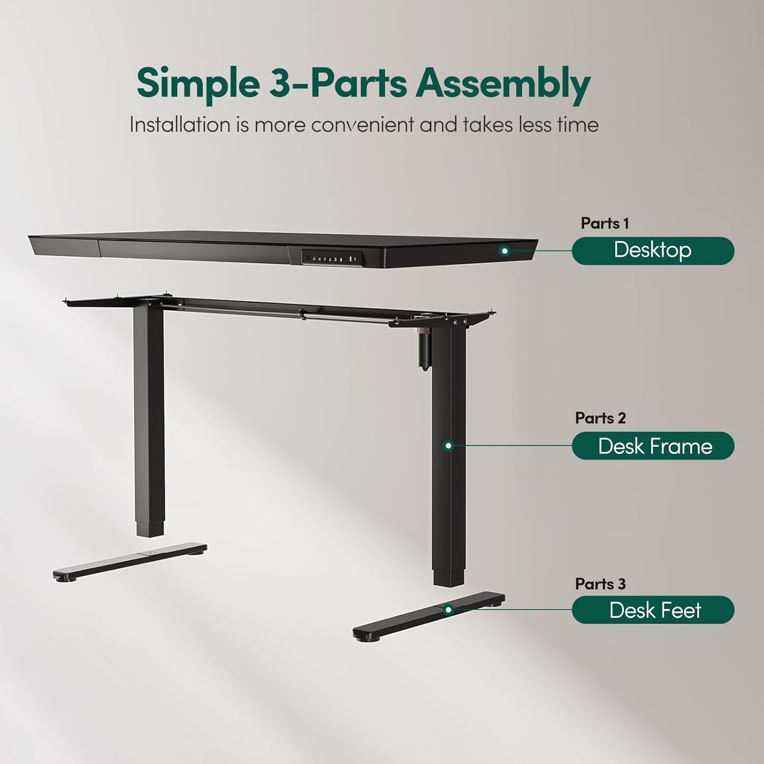 FEZIBO 55 × 24 Electric Standing Desk with Drawers, Whole-Piece Glass Adjustable Height Desk, One-Piece Quick Install Adjustable Sit Stand Desk, Black