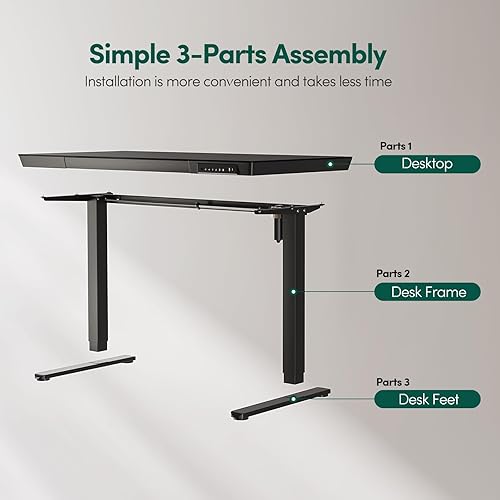 Miniatura 7 de FEZIBO Escritorio eléctrico de pie con cajones de 48 × 24, escritorio de cristal de altura ajustable de una pieza, escritorio de pie ajustable de