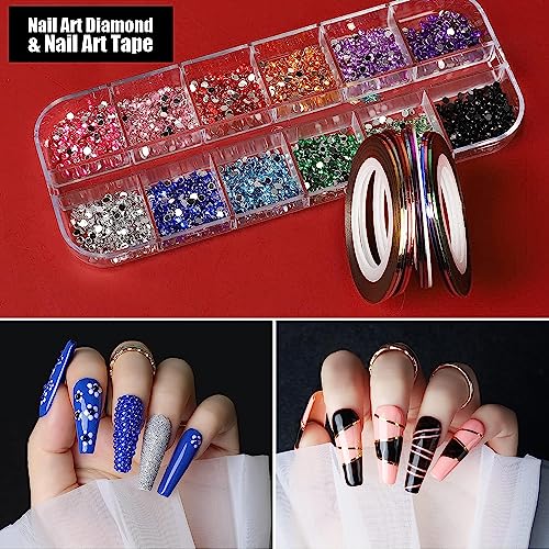 Image of Nail Art Kit with Nail Glitter & Nail Sticker, Teenitor Nail Art Brushes for Beginners Nail Dotting Tool with Nail Gems Nail Art Striping Tape