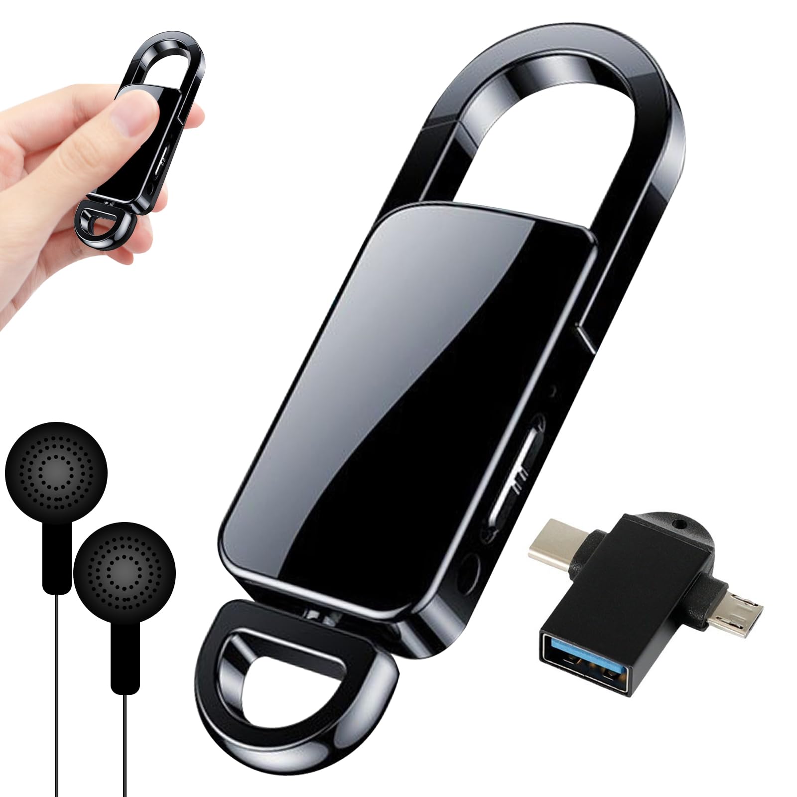 Mini dyktafon 128 GB, z potrójną redukcją szumów, pamięcią audio 1500 h i 8 godzin pracy baterii na spotkania, wykłady, wywiady