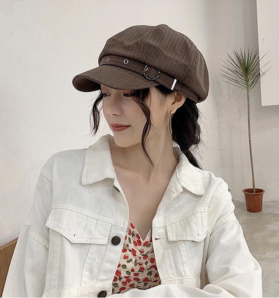 Newsboy Beret Caps for Women Cap Stripe Autumn Spring Winter Cabbie Painter Paperboy Hats - Image 2