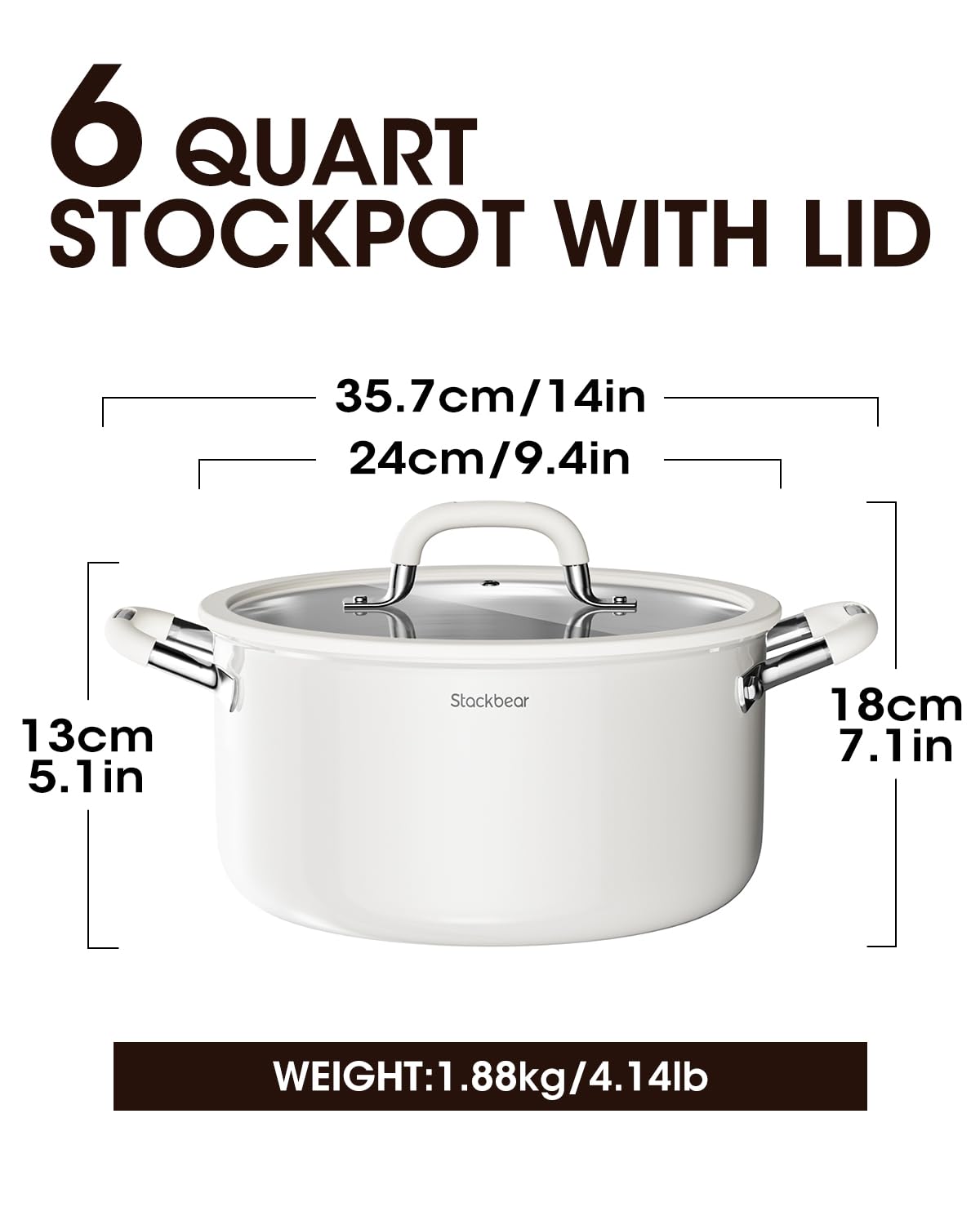Stockpot 5,7 l (6 Quart), trójwarstwowy garnek ze stali nierdzewnej 18/10 z pokrywką, gotowy indukcyjnie garnek do gotowania do wszystkich kuchenek, nadaje się do mycia w zmywarce, do kuchni, domu