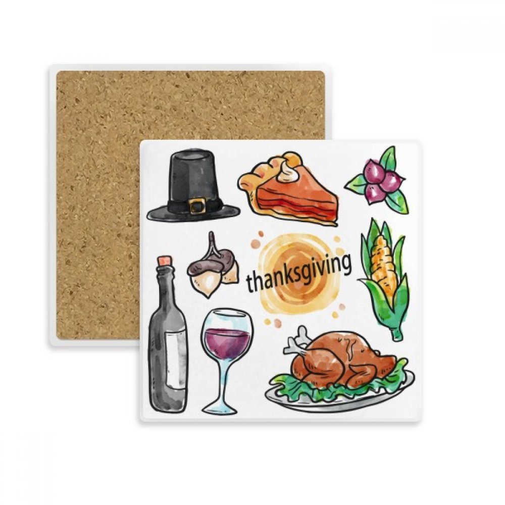 Coaster carré Motif Heureux verre tasse pierre absorbante Jour Thanksgiving