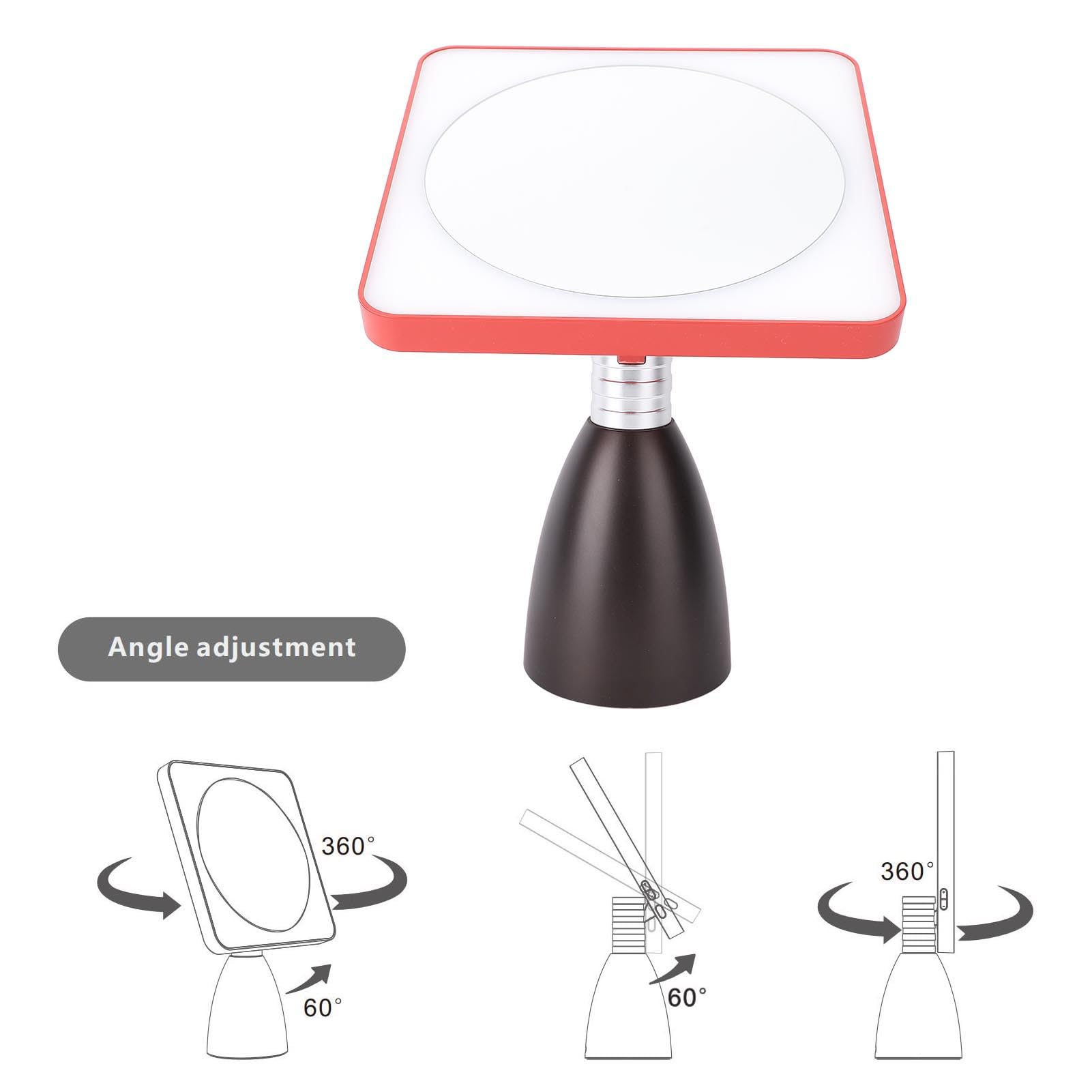 Dpofirs Przenośne lustro kosmetyczne na biurko z 3 diodami LED o temperaturze barwowej, regulowane pod kątem, lusterko do makijażu, do podróży, ABS/PC/PMMA (czerwono-czarne)