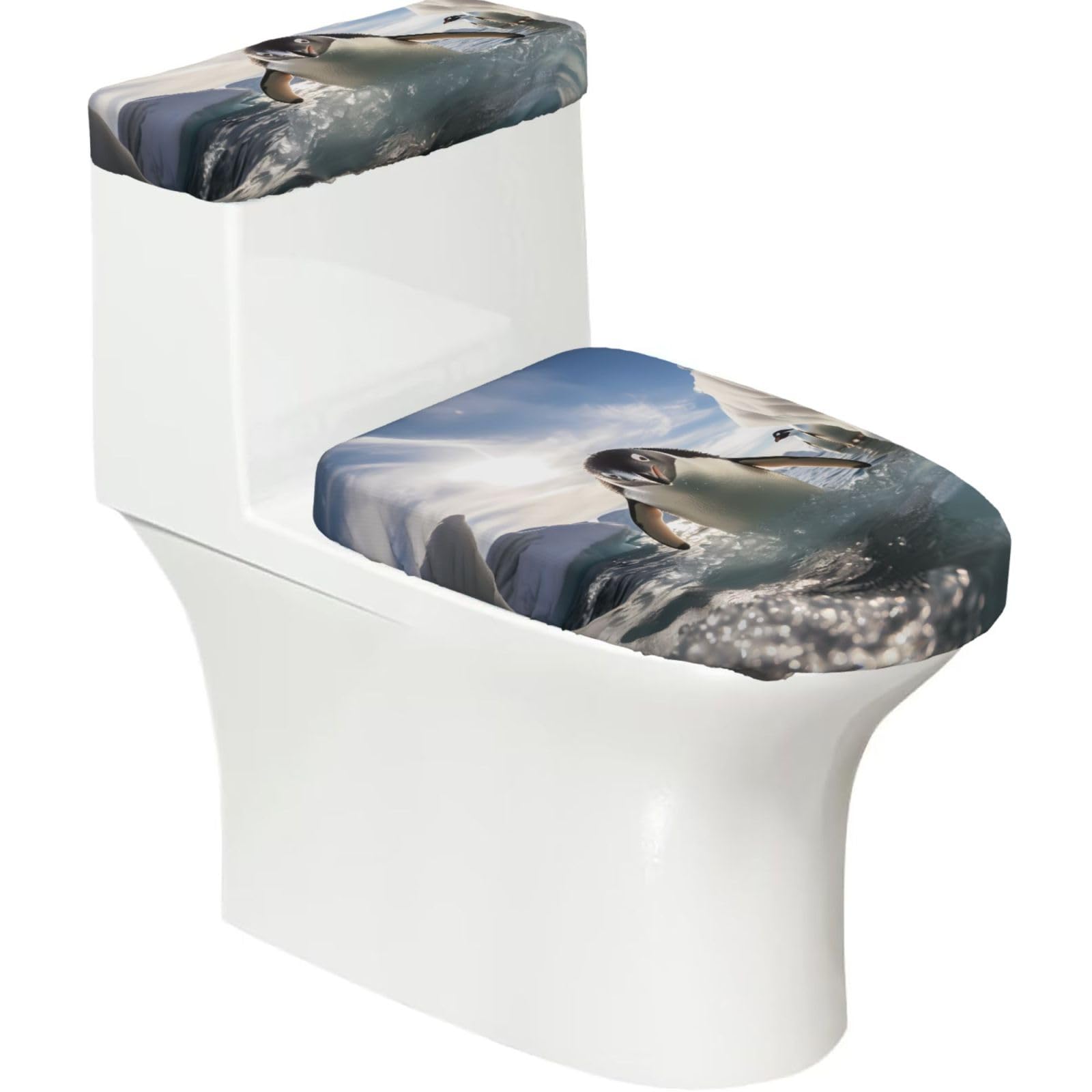 Mrowyc Black Penguin Swimming Printed Toilet Seat Set - Set Of 2 - Universal Toilet Seat Cover - Housewarming Birthday Christmas Gift