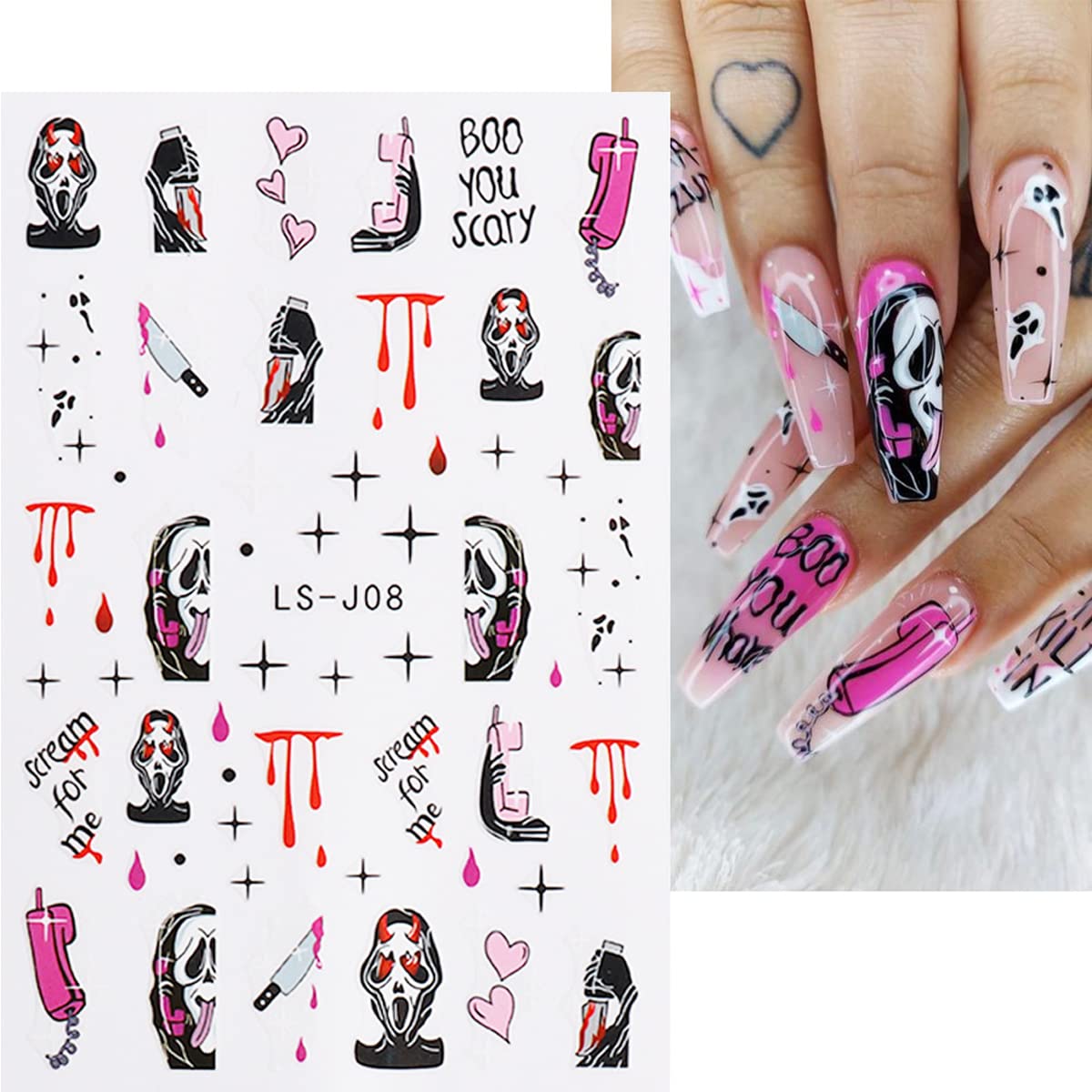 Amazon.com: 6 Sheets Halloween Nail Art Stickers - 3D Halloween Nail Decals  for Horror Ghost Face Scary Evil Clown Pumpkin Spider Skull Vampire Nail  Designer Halloween Nail Decoration Charms for Women Girl :