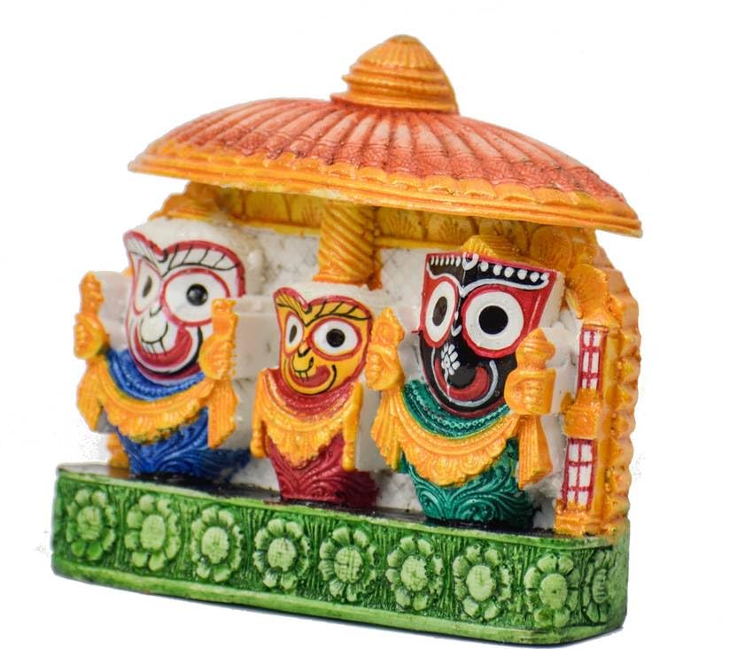Image of Idol of Lord Jagannath balaram and subhadra 4 x 4 Inch Multicolour, 1 Piece,Marble Dust
