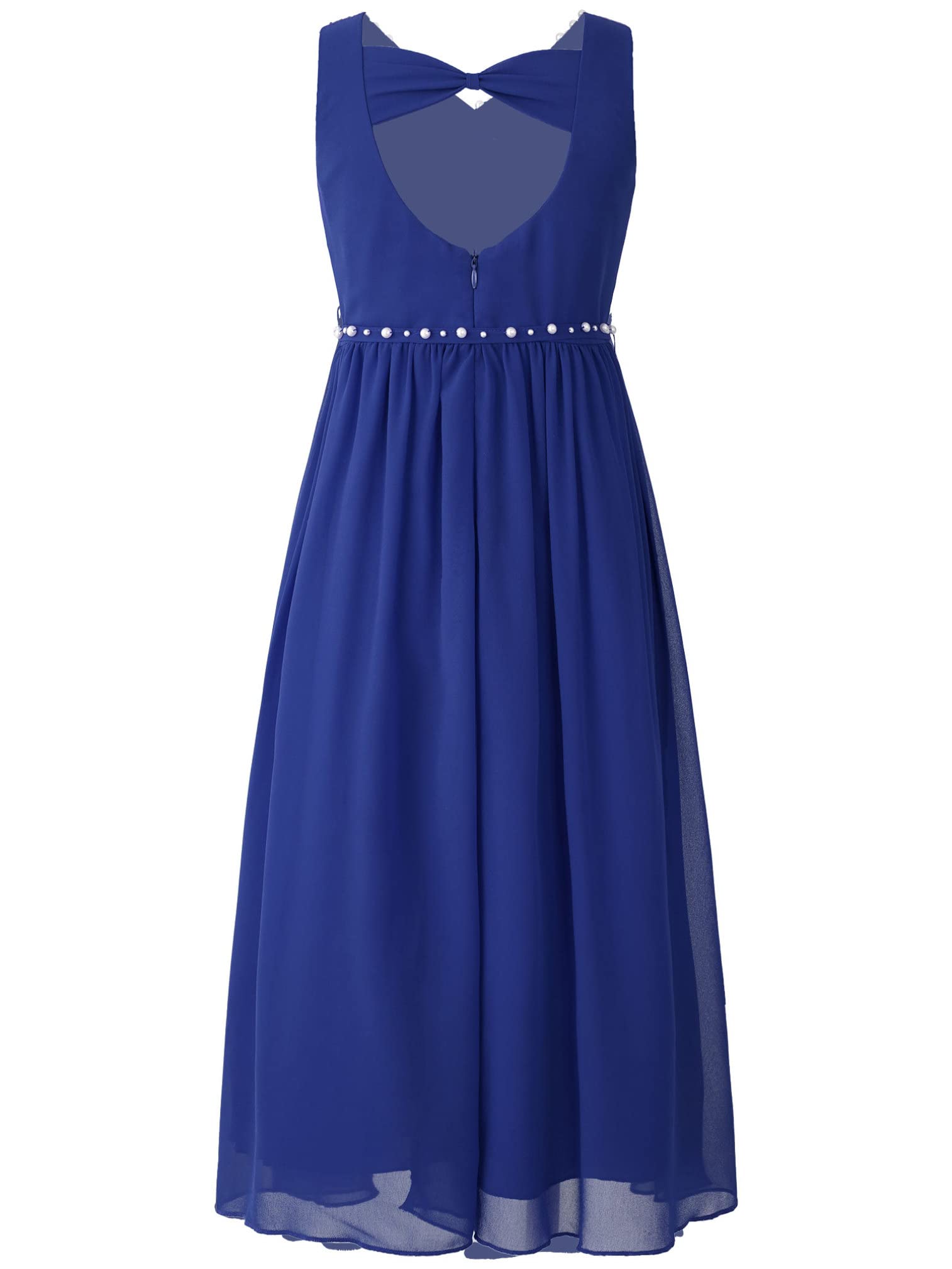 ranrann Robe de Cérémonie Fille Long sans Manches avec Perles Nœud Papillon | Robe Mariage,Demoiselle d'Honneur,Princesse,Bal,Soirée,Communion,Fête,Anniversaire pour Enfant 5-16 Ans