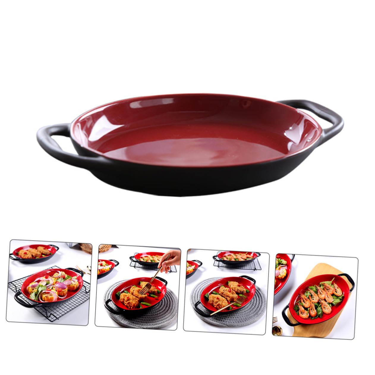 Plat de Cuisson Céramique avec Double Anse Résistant Aux Hautes Températures pour Rôtissage Cuisson Four et Service Quotidien Adapté Aux Repas Familiaux