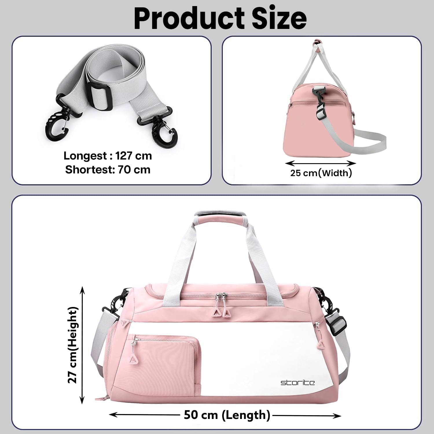 Storite Nylon 48.5 cms Travel Duffle Bag for Women Muti- Pocket Sports Shoulder Duffel Bag with Wet Pocket & Shoe Compartment Weekender Overnight Travel Luggage Garment Bag, Light Pink, Style - 2