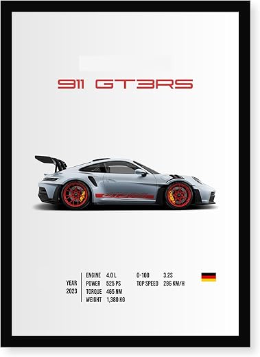 CodersParadise - Posche GT3RS Wall Poster Frame | 8x12 Inch (A4 Size) | Premium Car Artwork for Home, Bedroom &amp; Living Roo...