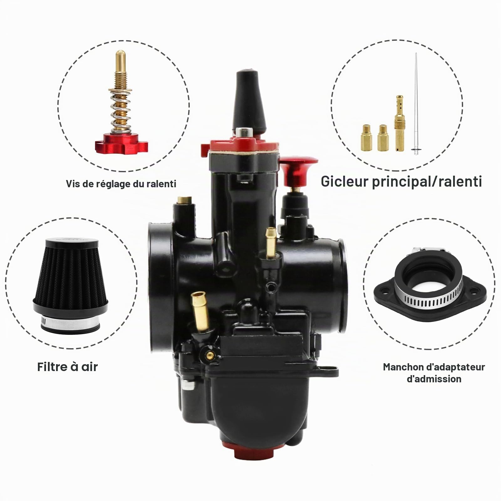 Kit de carburateur 21 24 26 28 30 32 34MM Carburateur de course universel 2T 4T avec filtre à air, tube d'admission, gicleurs pour moto de course 75cc - 125cc Dirt Pit Bike ATV (34MM)