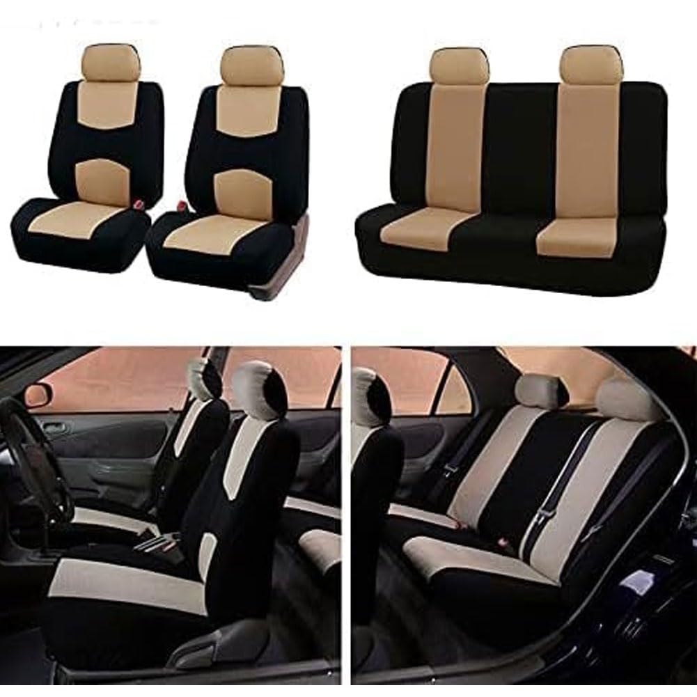 ZZZZS Voiture Ensembles De Housses Siège pour Mustang VI Coupe 2015 2016 2017, 9pcs Housse de Siege Tissu Protection Couverture Siège Nonslip Accessoire,A/Beige