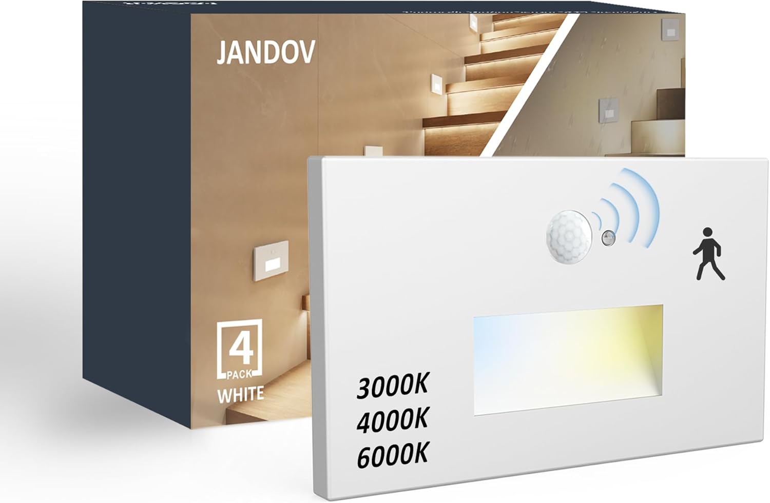 Motion Sensor Stair Lights Indoor Outdoor,Dimmable Motion Activated Step Lights 3000K/4000K/6000K,Hardwired 120V 3W IP65 Waterproof Outside Stairway Lights,Led Staircase Lights- White