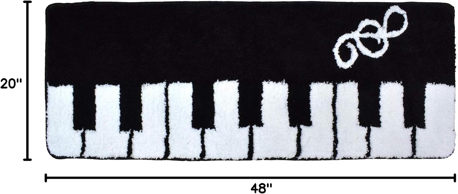 Abreeze Elegance Piano Rug Black and White Runner Rug 20" x 48" Modern Music Runner Rug No-Slip Washable Floor Rug for Home Decoration