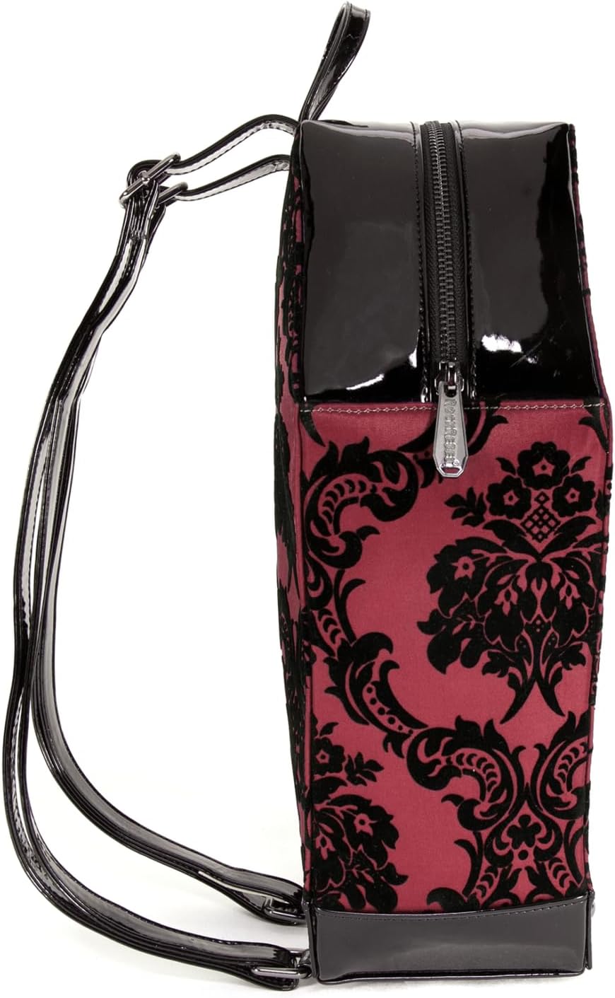Red Damask Coffin Shaped Backpack By Rock Rebel 14" Tall